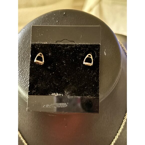 Equestrian Stirrup Necklace & Earrings Set Silver Tone Horse Riding Pierced - Picture 10 of 16